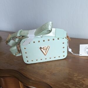 Valentino Orlandi Light Green Crossbody Bag with Gold Accents